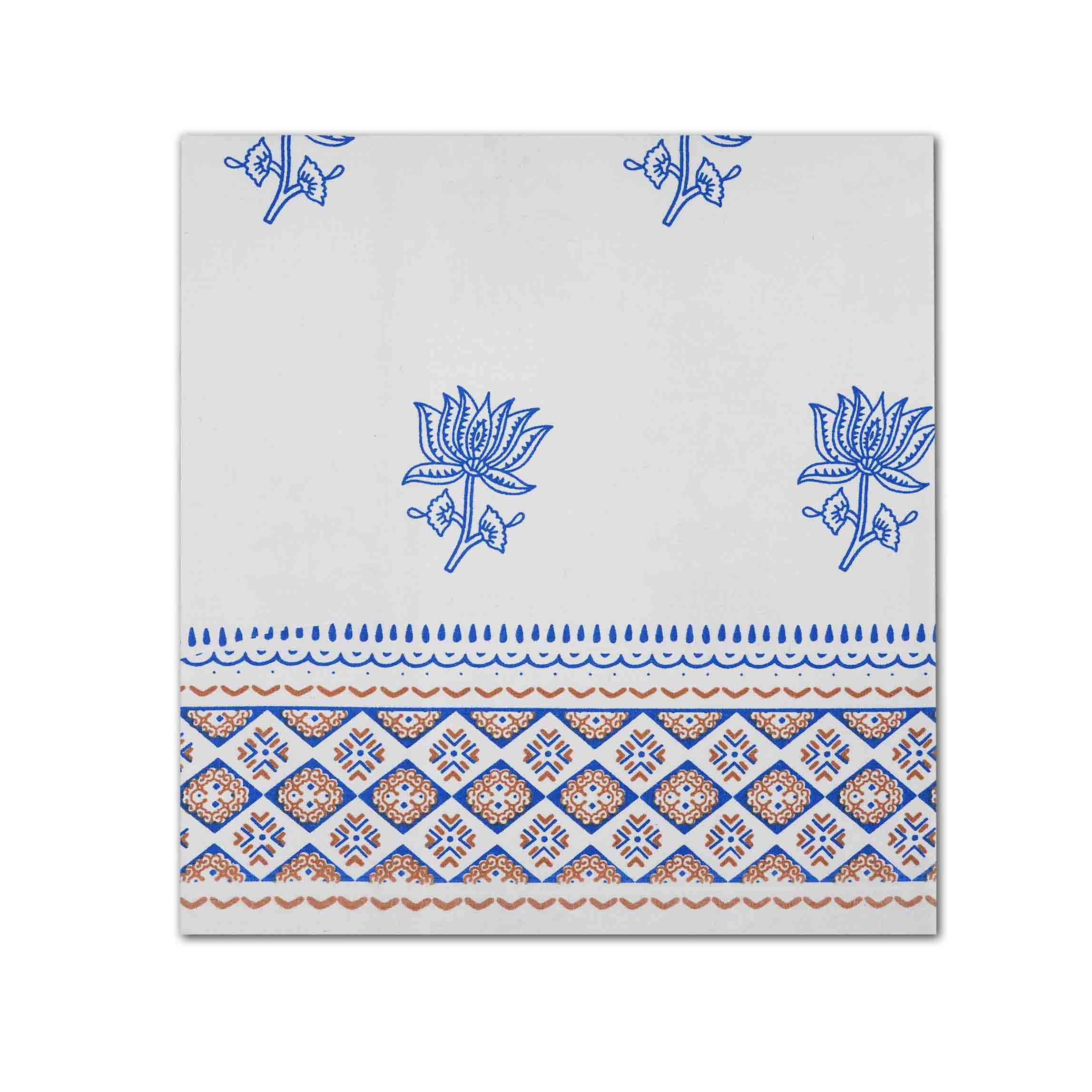 Diwan Bedsheet, Printed Diwan Bedsheet Cover for Living Room Hall, Made with Pure Cotton, Color (White with Blue Lotus) - Set of 1 | 60 X 78 Inch-image-44