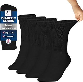 Debra Weitzner Big and Tall Diabetic Socks for Men Size 13-15 Wide Cotton Loose Fit Crew Socks Mens - 4 pairs