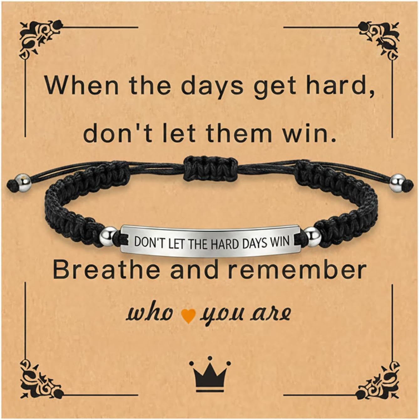 Dont Let The Hard Days Win Bracelet, Inspirational Bracelets for Women Men, Don't Let The Hard Days Win Adjustable Handmade Braided Wrap Stainless Steel Engraved Words Inspirational Jewelry Gifts
