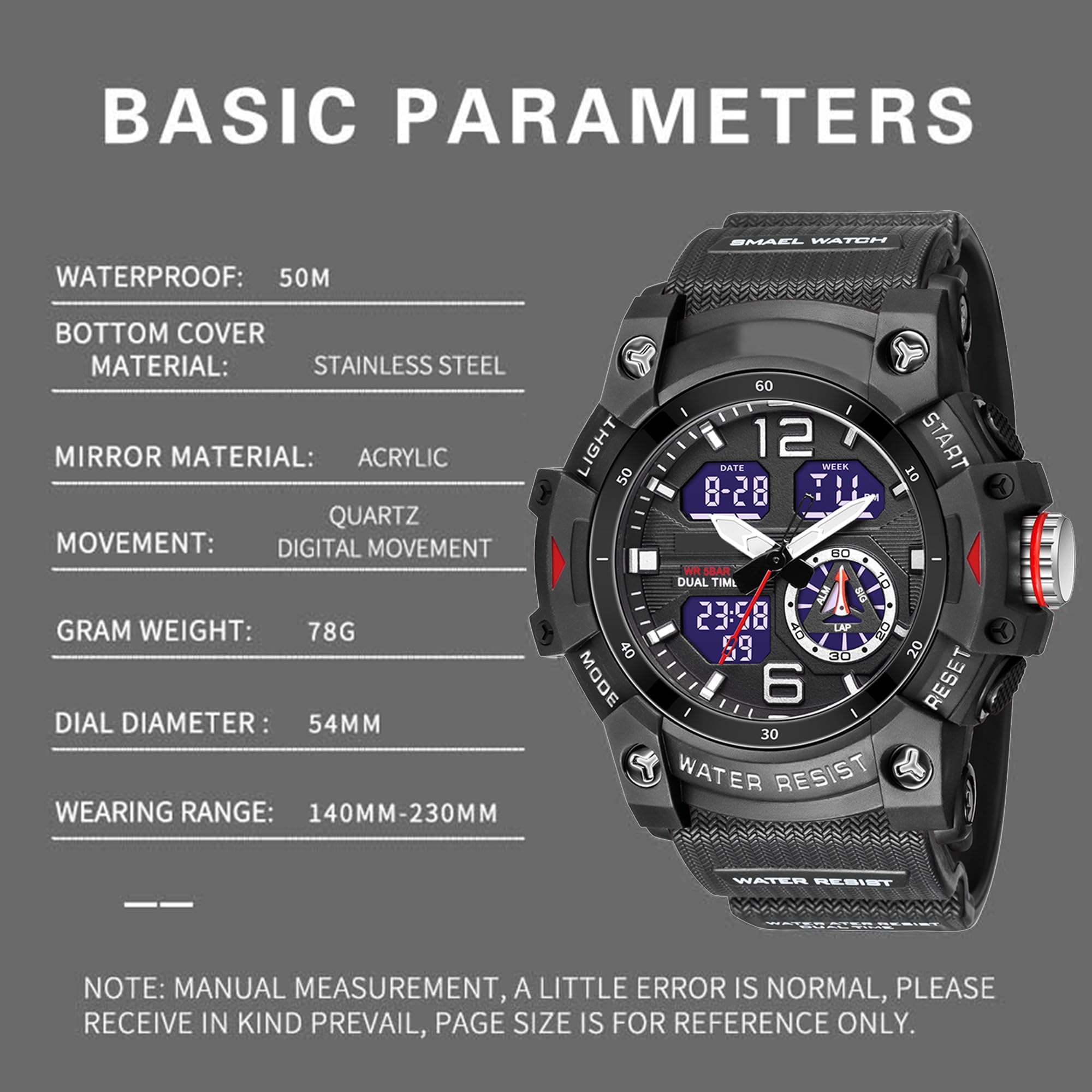 findtime Orologio militare, da uomo, digitale e analogico, impermeabile, sportivo, a LED, digitale, calendario, cronometro con cinturino tattico, orologio da uomo, per attività all'aperto