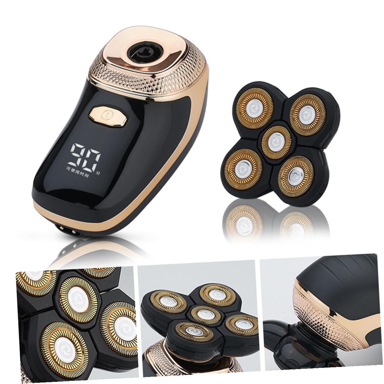 Rasoio Elettrico da Uomo Cinque-in-uno Ricaricabile USB Oro | Acciaio Rivestito in Titanio, Contorno Preciso e Sfumature, Funzionamento Silenzioso