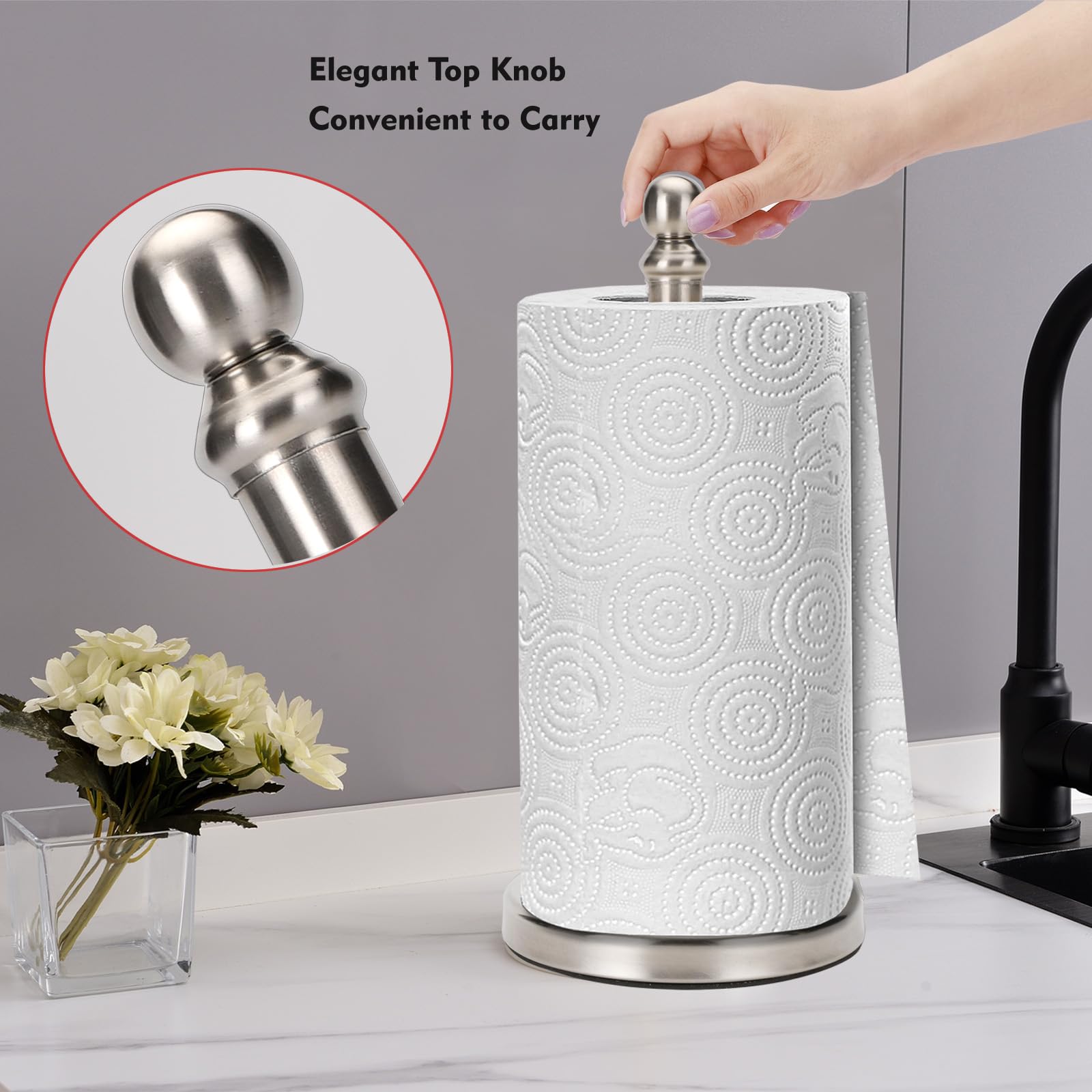 Soporte resistente para rollos de papel de cocina, encimera, Níquel cepillado