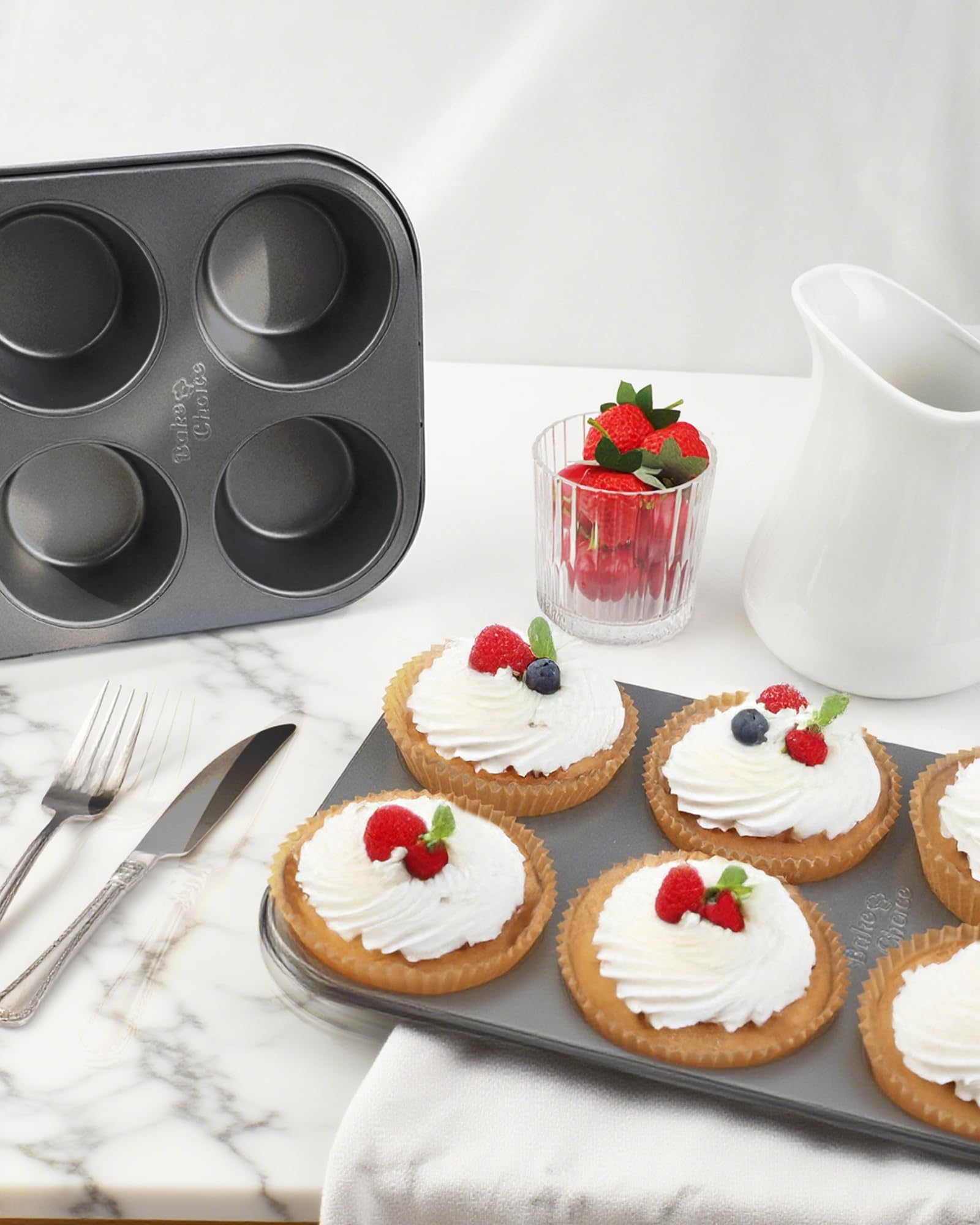 Bake Choice 2 Piezas Jumbo Molde para Magdalenas 6 Tazas,Incluye 50 Piezas Jumbo Moldes Magdalenas Papel,acero al Carbono Antiadherente,para Fiestas & Hogar & Hornear