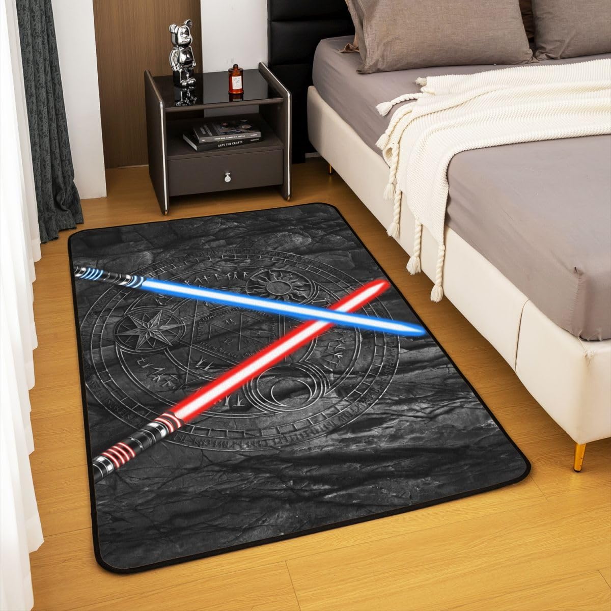 Castle Fairy Lightsaber Area Rug 3'x5', 3D Neon Blue Red Non Slip Rug for Kids Teen Boys Women Men,Fashion Vintage Stone Indoor Floor Mat for Dining Room Backyard Decor
