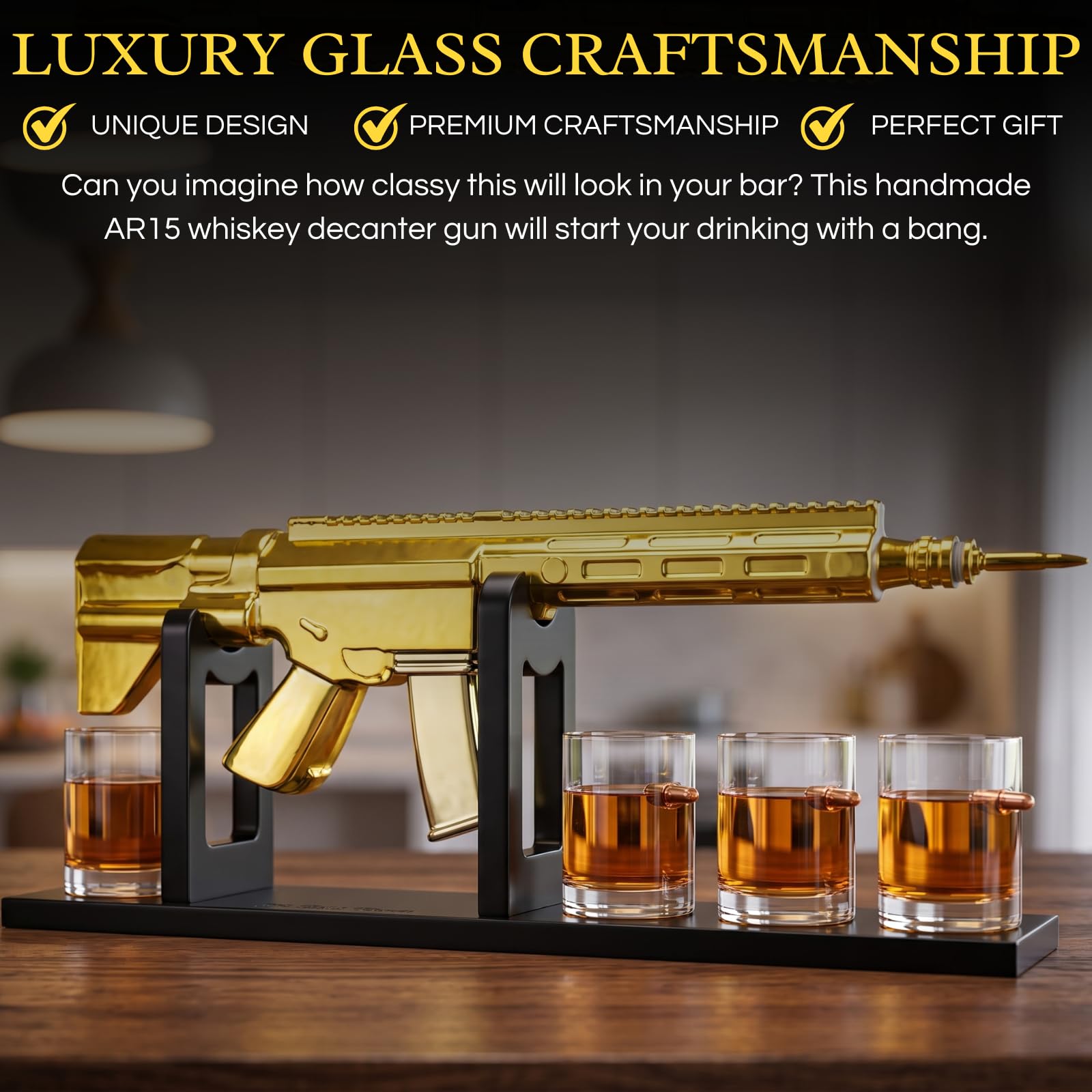 The Wine Savant AR15 Whiskey-Dekanter-Set mit 4 Gläsern, einzigartige Geburtstagsgeschenkideen für ihn, Ehemann, Opa, cooler Militär-Tequila-Spender, Hausbar