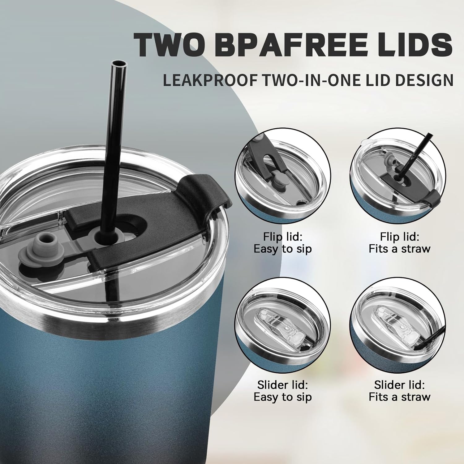 30 oz Tumbler with Lids and Straws, Stainless Steel Insulated Coffee Tumbler, Double Wall Vacuum Insulated Travel Mug Cup, Leakproof Thermal Coffee Cup for Hot and Cold Drinks (Blue Black) - Image 5