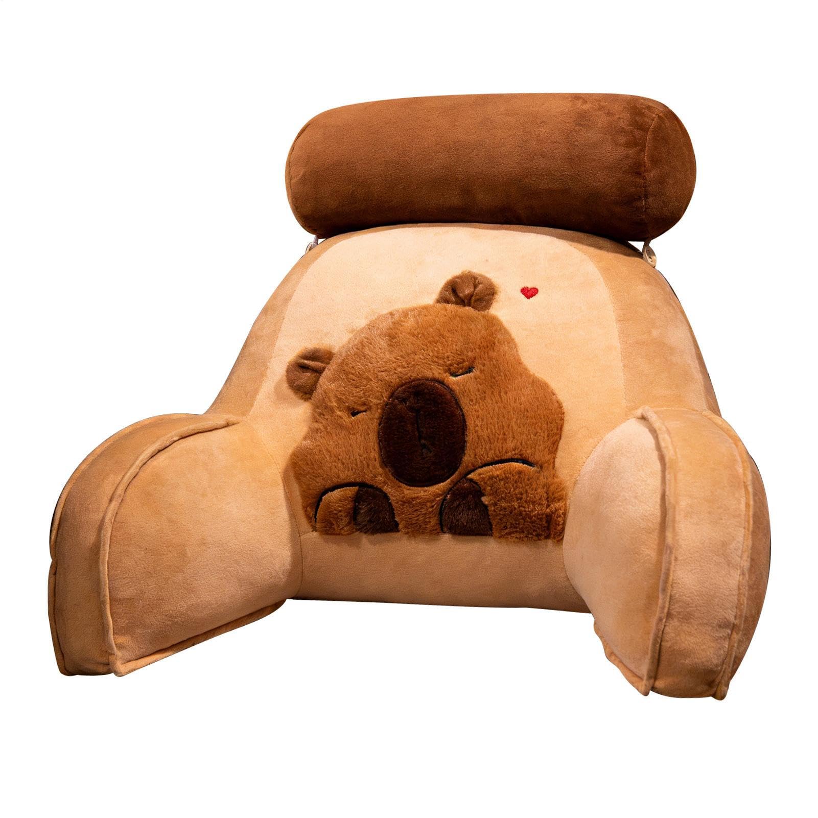 Capybara - Cuscino da lettura per letto, cuscino per schienale in peluche con supporto per le braccia, comodo e morbido cuscino con imbottitura resistente, per adulti, supporto lombare per collo