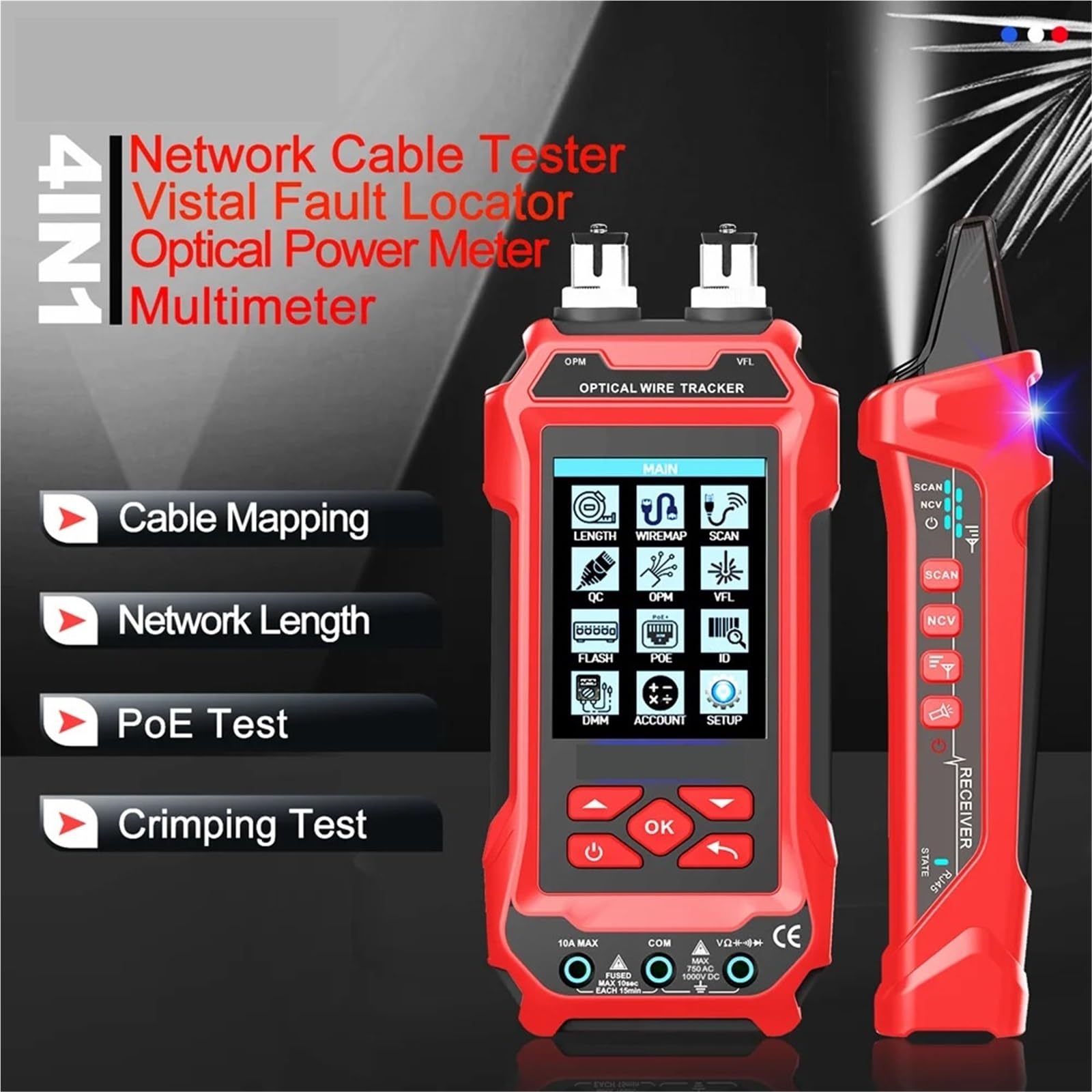 Tester for cavi di rete, multimetro, misuratore potenza ottica, localizzatore visivo guasti, tracciamento LAN, controllo qualità a tensione, test crimpatura POE Prove di trasmissione