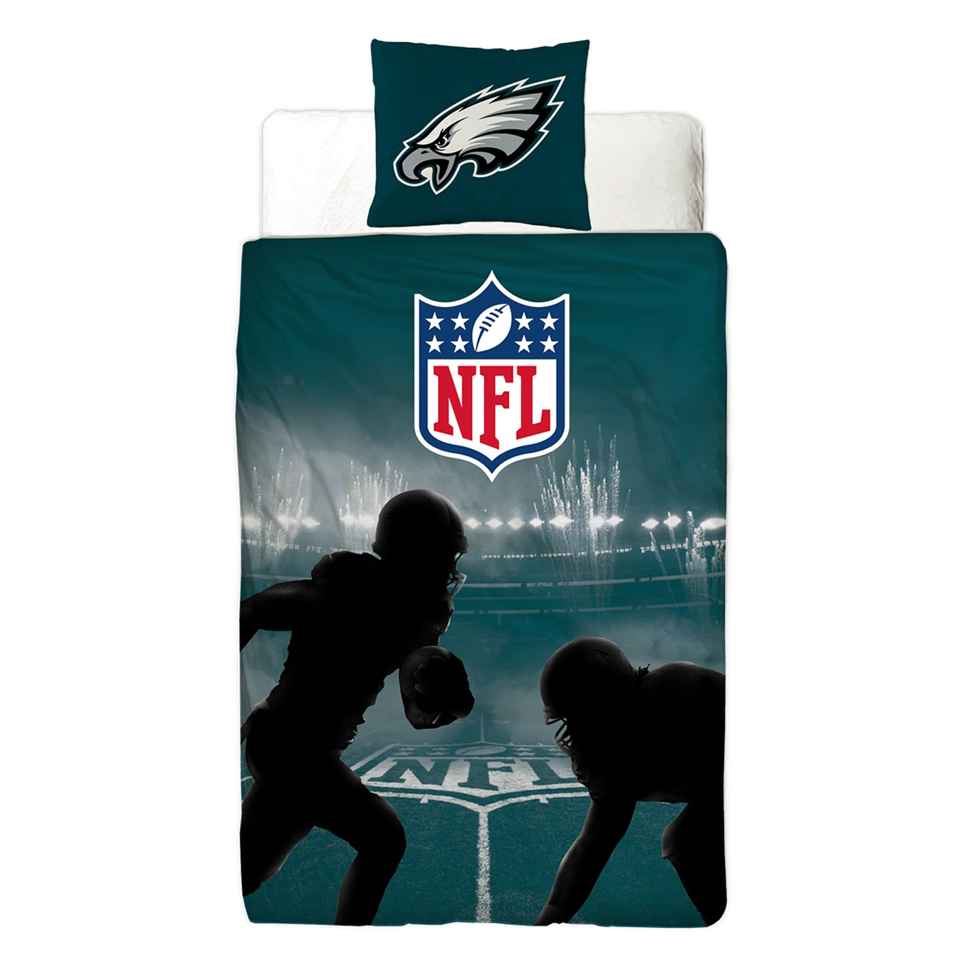 NFL Philadelphia Eagles - Juego de cama (135 x 200 cm + 80 x 80 cm, 100% algodón, calidad de linón reforzado, cremallera, tamaño alemán)