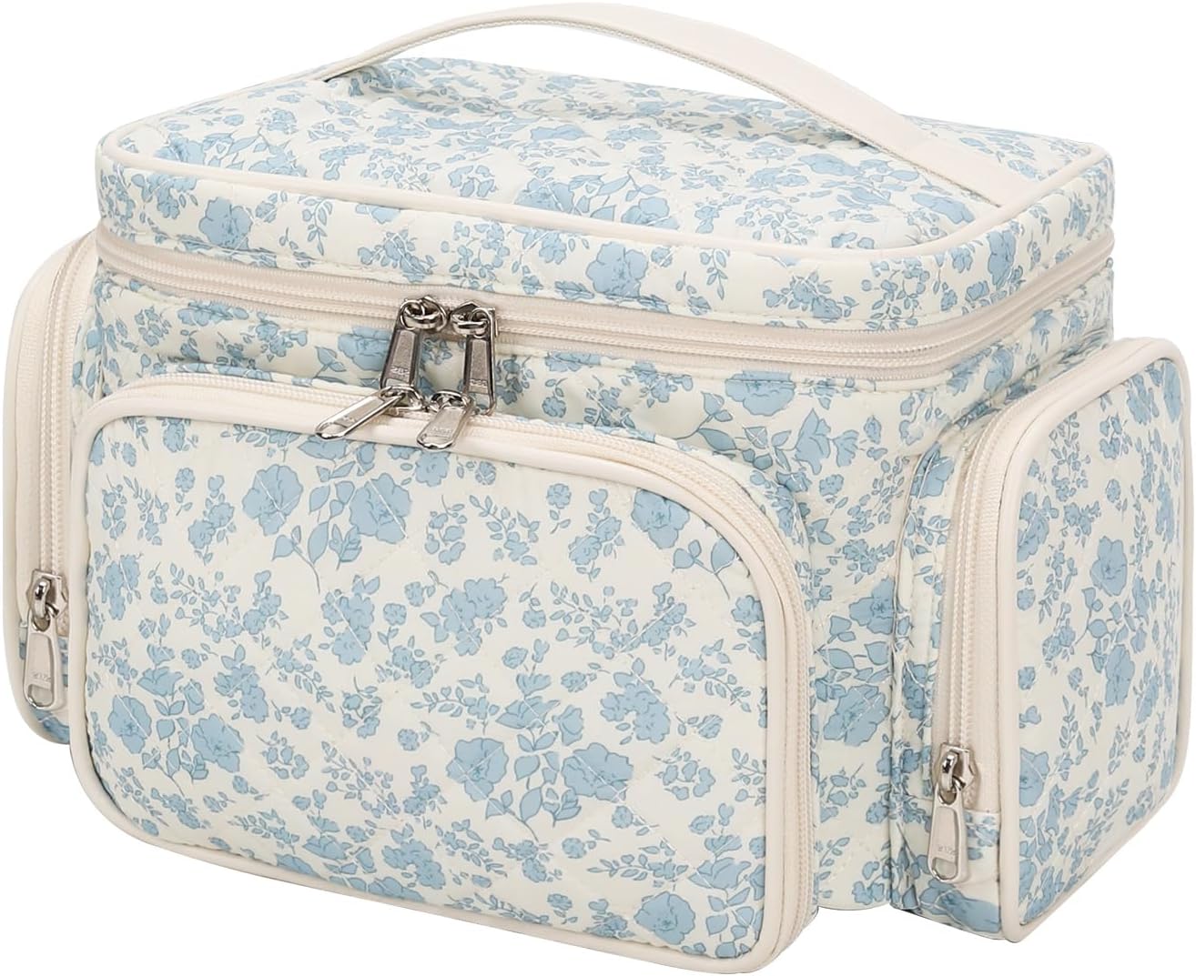 Bagmoly Large Makeup Bag, Quilted Makeup Bag Organizer for Women, Floral