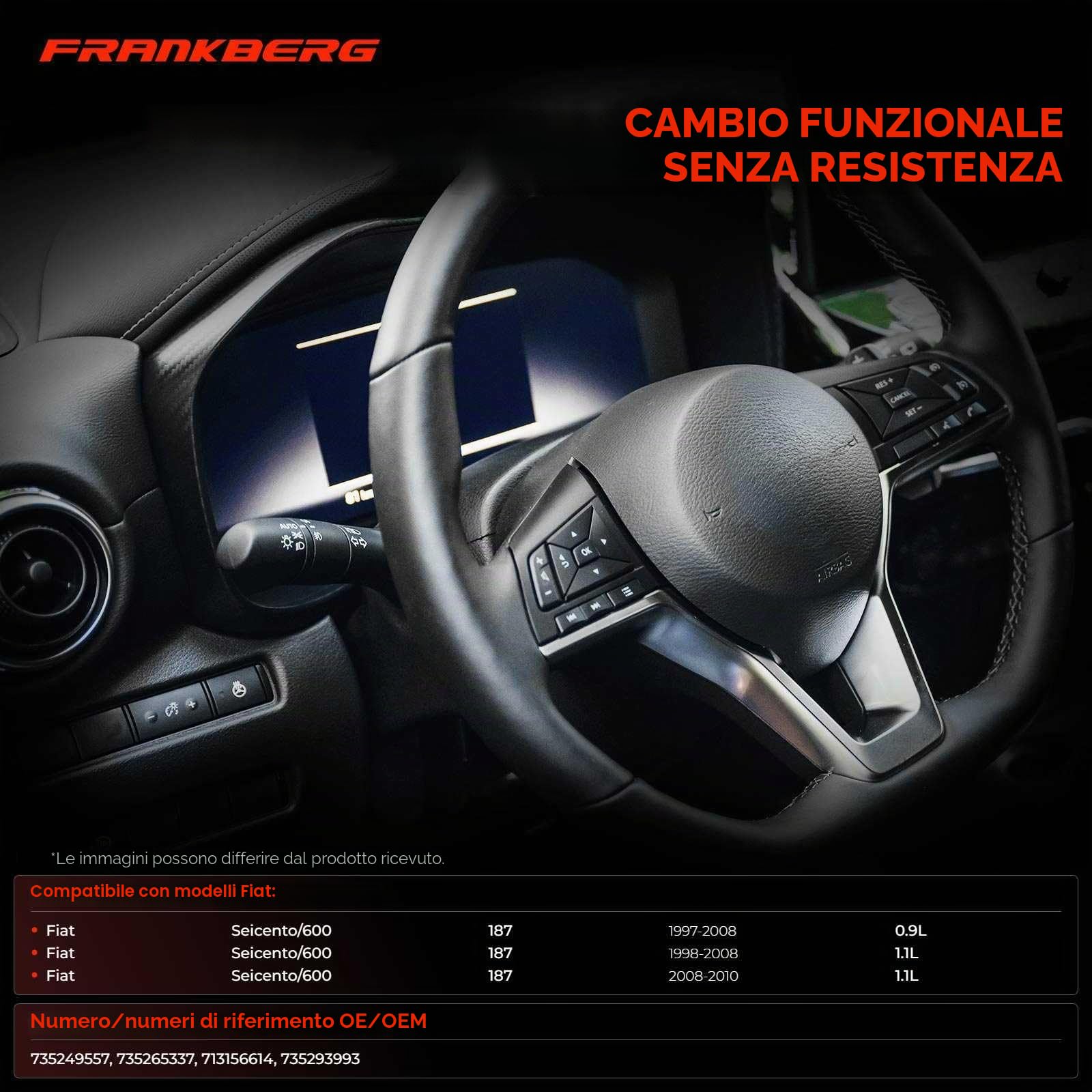 Frankberg Interruttori combinati Interruttori sul piantone dello sterzo Compatibile con Seicento/600 187 0.9 1.1 1997-2010 Replace# 735265337,735293993