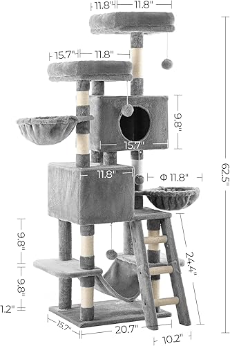 Miniatura 7 de FourFurPets Árbol para gatos de interior, torre para gatos de 63 pulgadas, condominio para gatos, perca para dos gatos, cuevas para gatos Wwo,