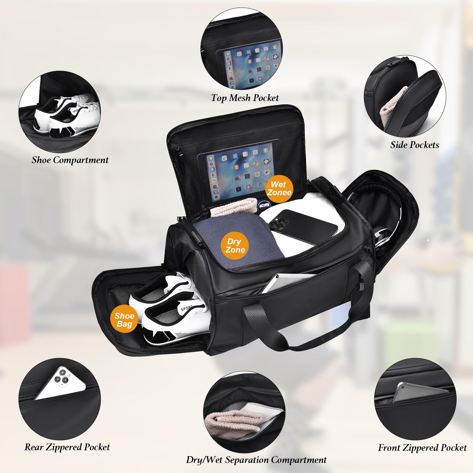Bolsa de Deporte Hombre y Mujer Bolsa Gimnasio con Compartimento Bolsas de Viaje Impermeable para Natación Fitness y Viajes