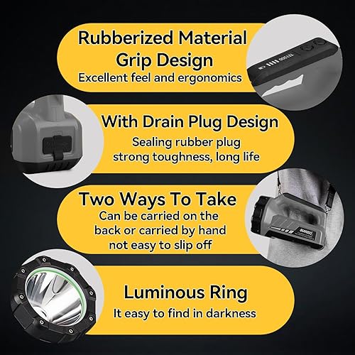 Miniatura 6 de SUNREI Linterna recargable LED de 1200 lúmenes, linterna portátil para acampar con 8 modos de luz, banco de energía de 10400 mAh, impermeable IP67