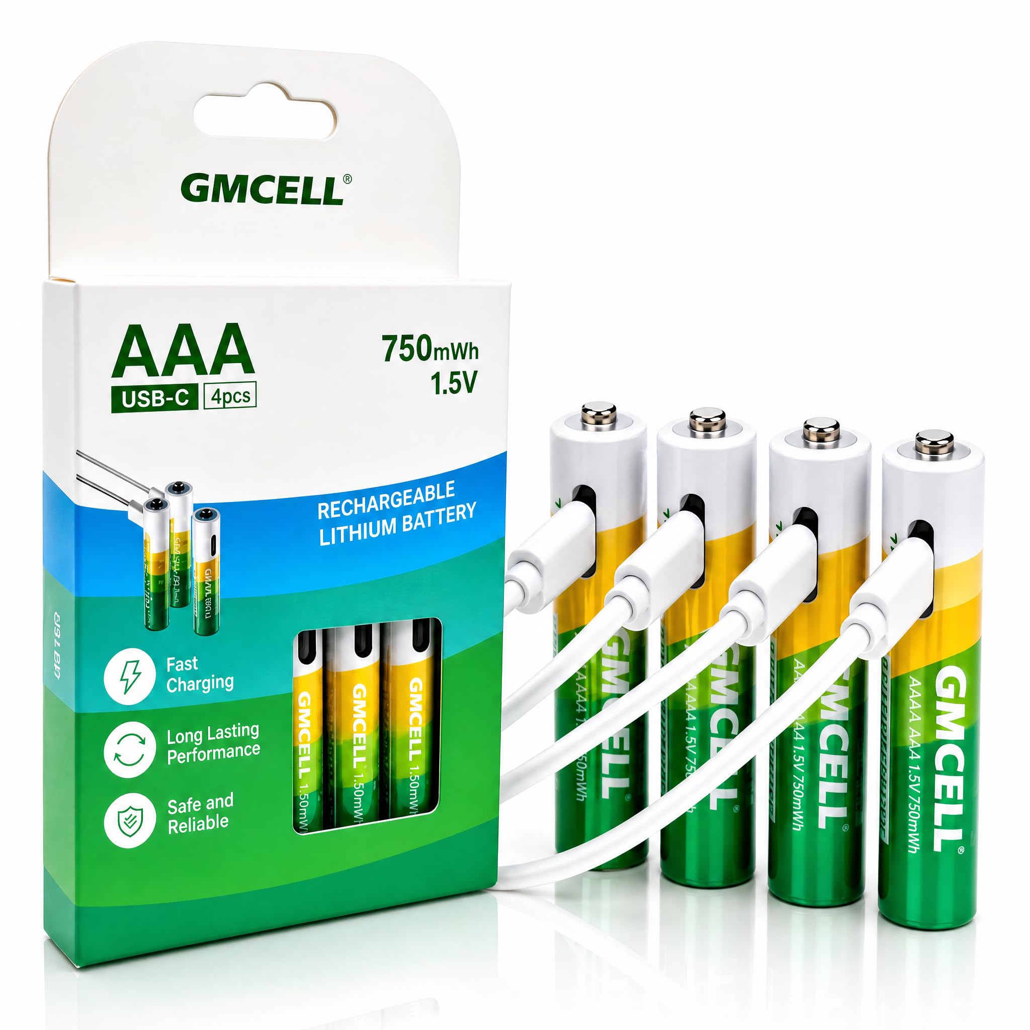 GMCELL AAA Rechargeable Batteries, 1.5V Lithium 750mAh High Capacity, Direct USB-C & Wireless Fast Charging, Long Lasting Driple A Cells, 1500+ Recharge Cycles, 10-Year Life, Pack of 4-image-49