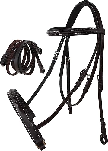 CHALLENGER Caballo Inglés Marrón Multiuso Trail Pleasure Cuero Bridle Riendas 805EB02BR-F Negro -,Marrón