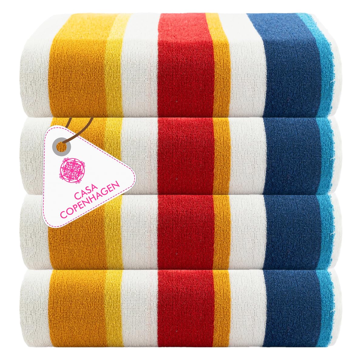 CASA COPENHAGEN Set Regalo da 4 Asciugamani Bora Bora – Giallo, Asciugamani da Piscina Extra-Large 75x150 cm, 100% Cotone (Perfetto Set Regalo Estivo per Uomini e Donne)