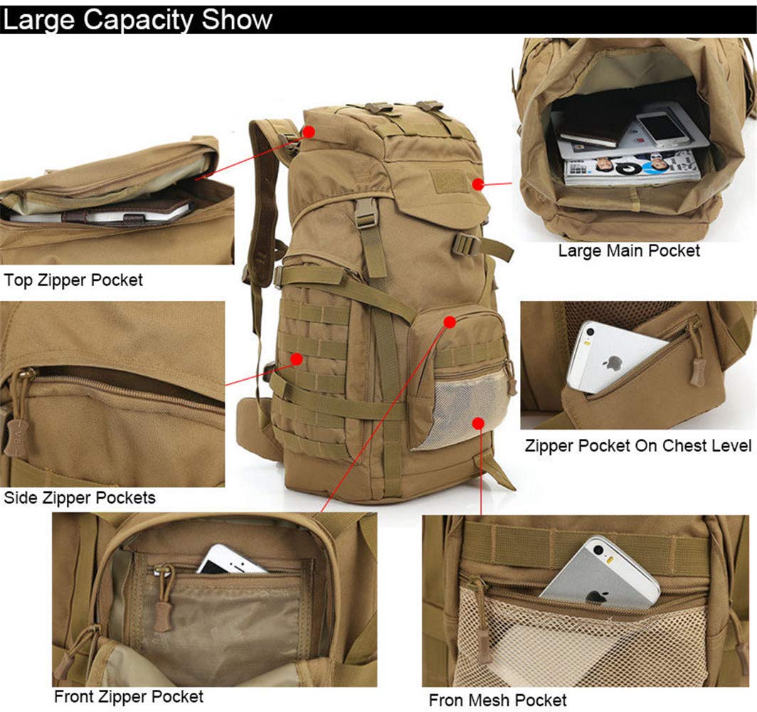Zaino da Escursionismo Zaino da Campeggio da 60 Litri Borsa Tattica Militare Zaini Grandi Impermeabili Camouflage Escursionismo all'aperto