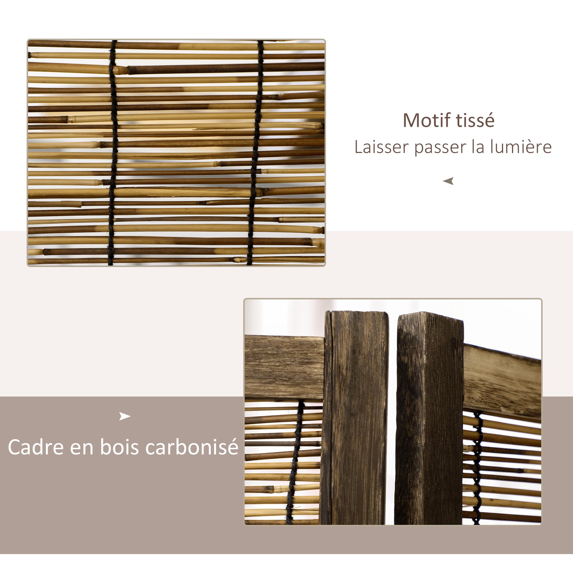 HOMCOM Paravent en Bois 4 Panneaux Pliable 160 x 170 cm Naturel | Séparateur de Pièce, Closion de Séparation