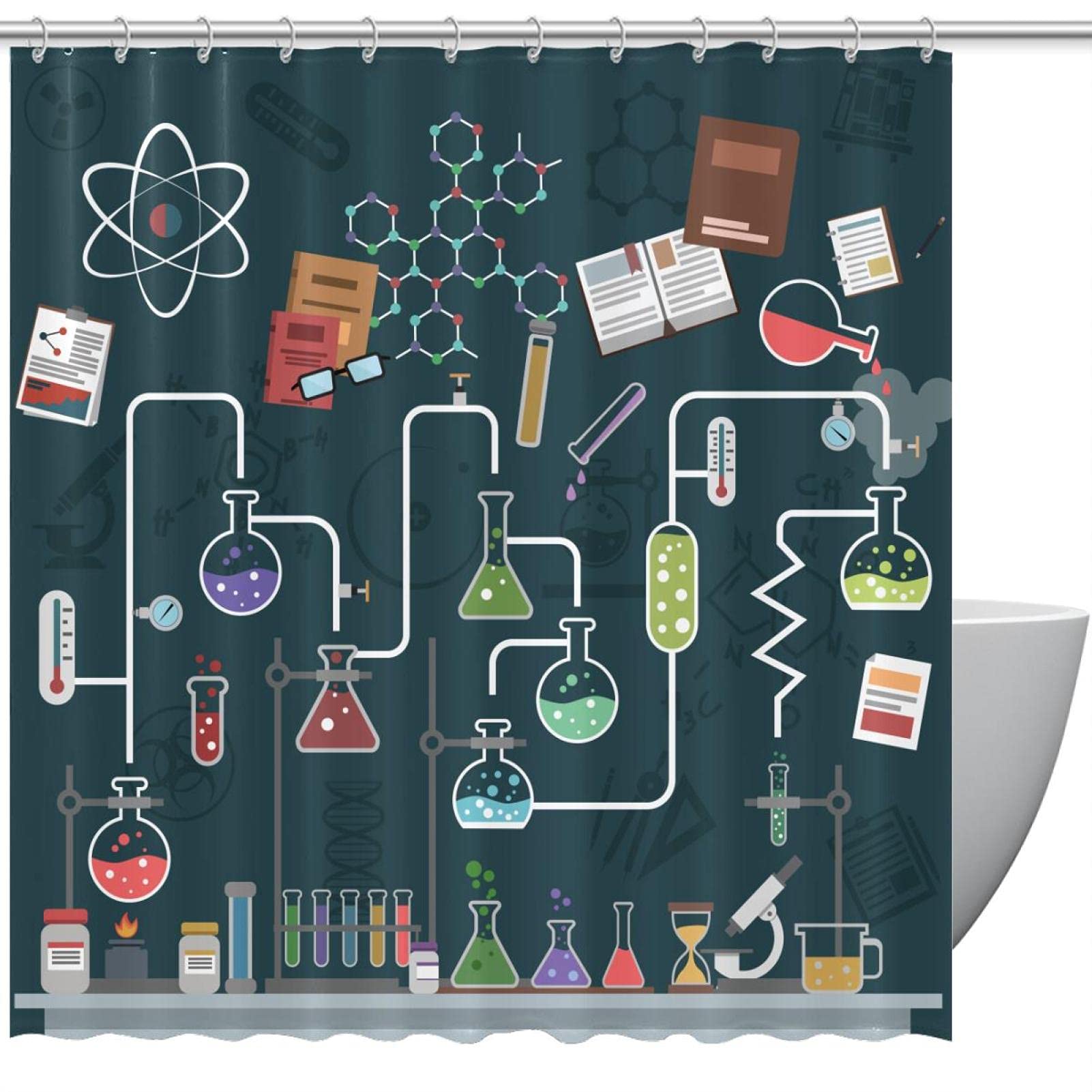 Rideau de douche aquarelle au design scientifique pour votre routine matinale
