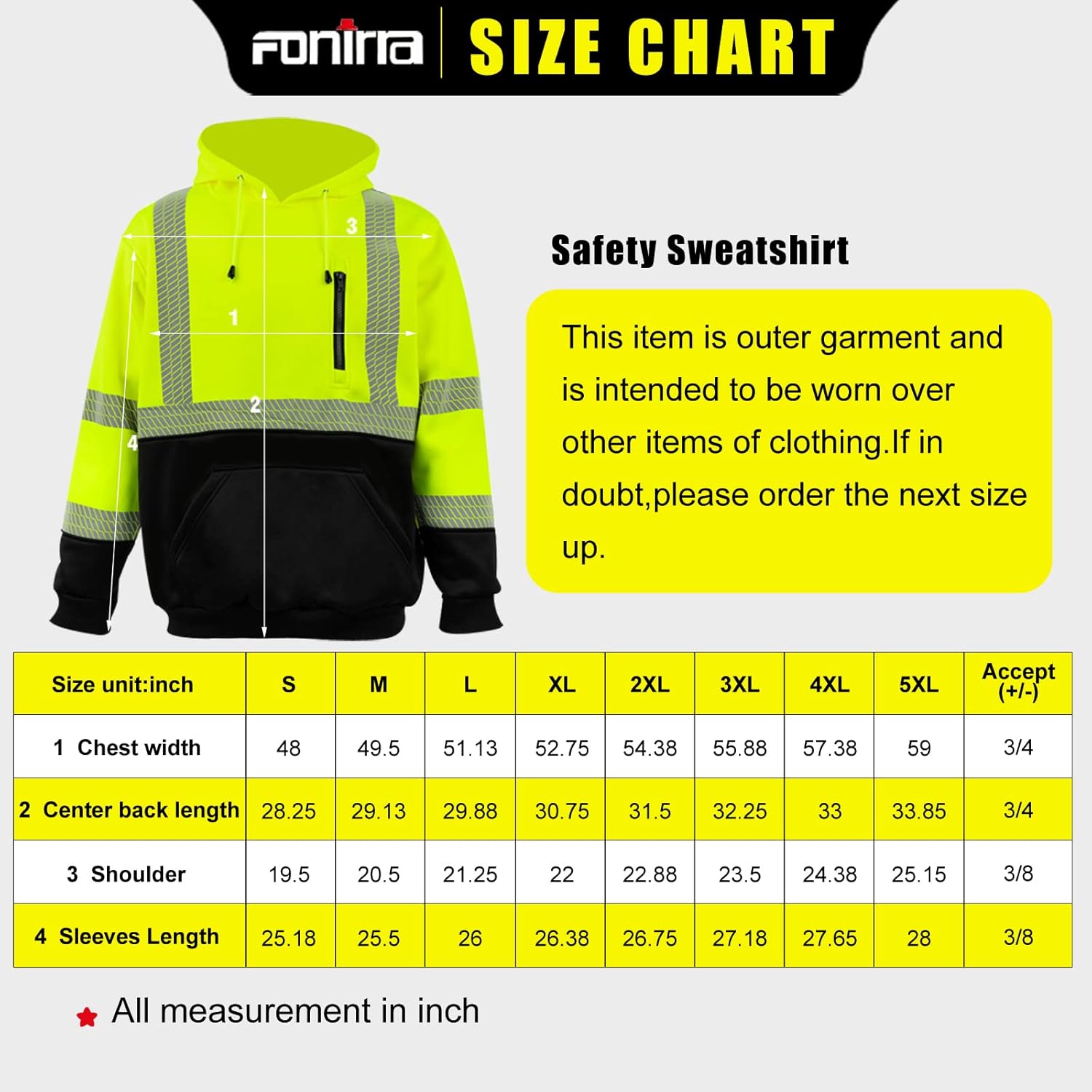 FONIRRA High Visibility Safety Fleece Hoodie for Men Reflective Sweatshirt ANSI Class 3 with Black Bottom(Yellow,XL) - Image 7