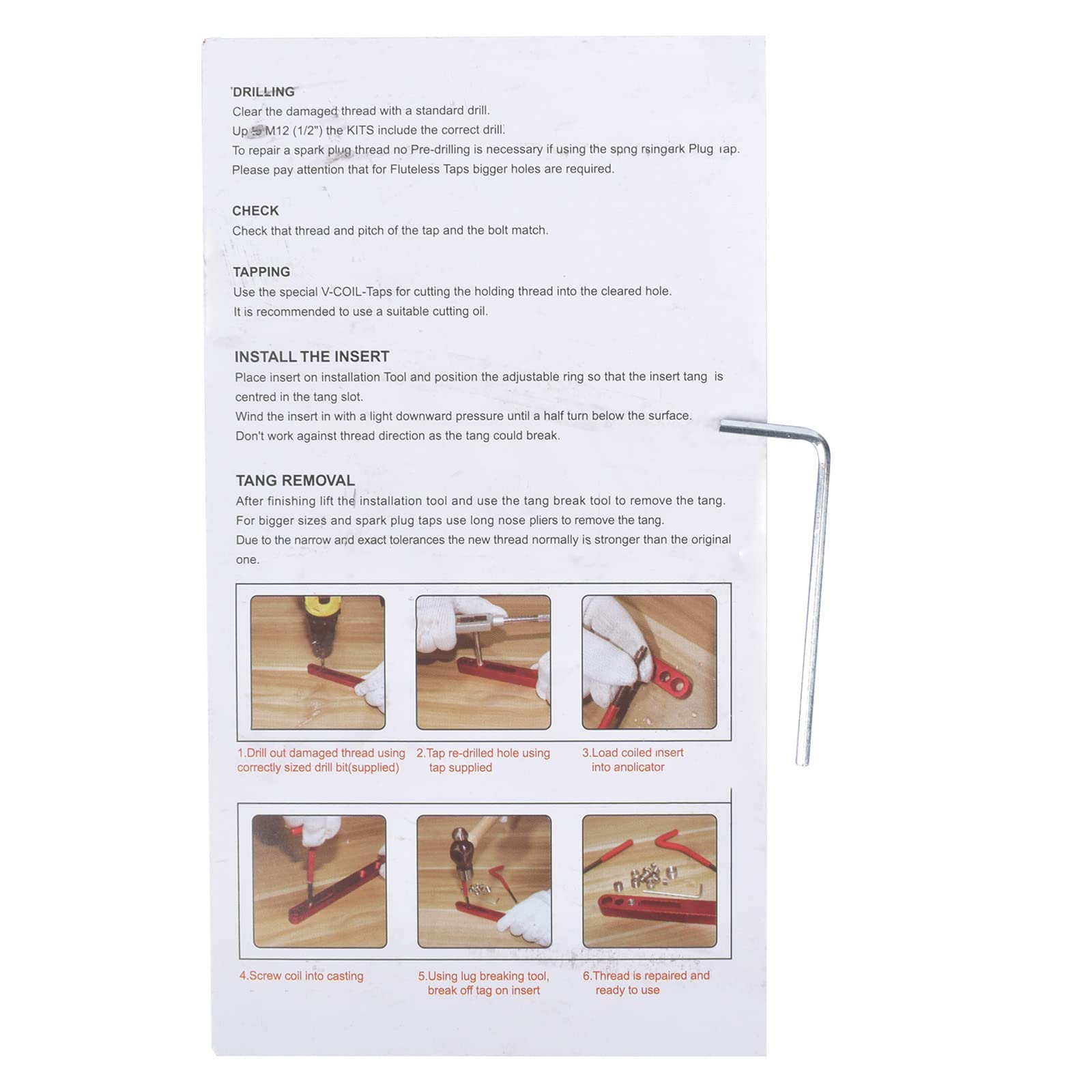 Bisenya Juego de reparación de roscas, 131 piezas, herramientas de reparación de roscas, M5, M6, M8, M10, M12, rosca roja