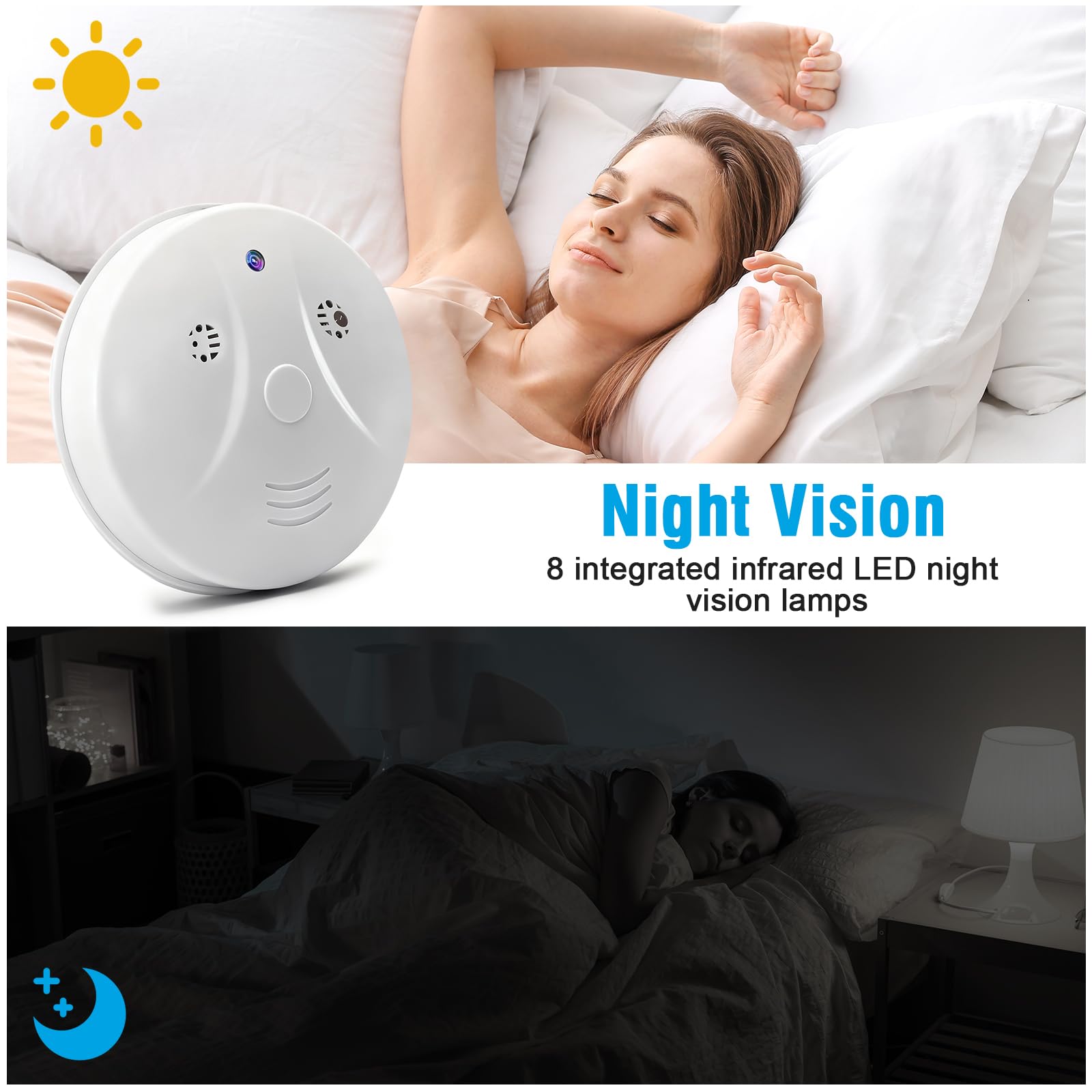 Caméra Cachée WiFi, 2,4/5G Mini Camera Espion sans Fil HD Détecteur de Fumée, HD 1080P Micro Camera Espion avec Vision Nocturne/Détection de Mouvement - 5