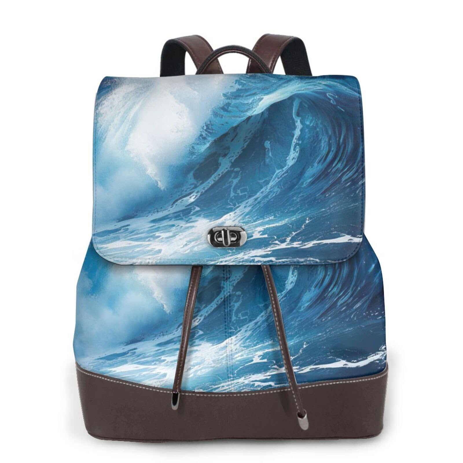 Big Ocean Wave Hd Print Modny Damski Plecak Do Podróży Pracy Codziennego Użytku Weekendowe Wyjazdy Plecak