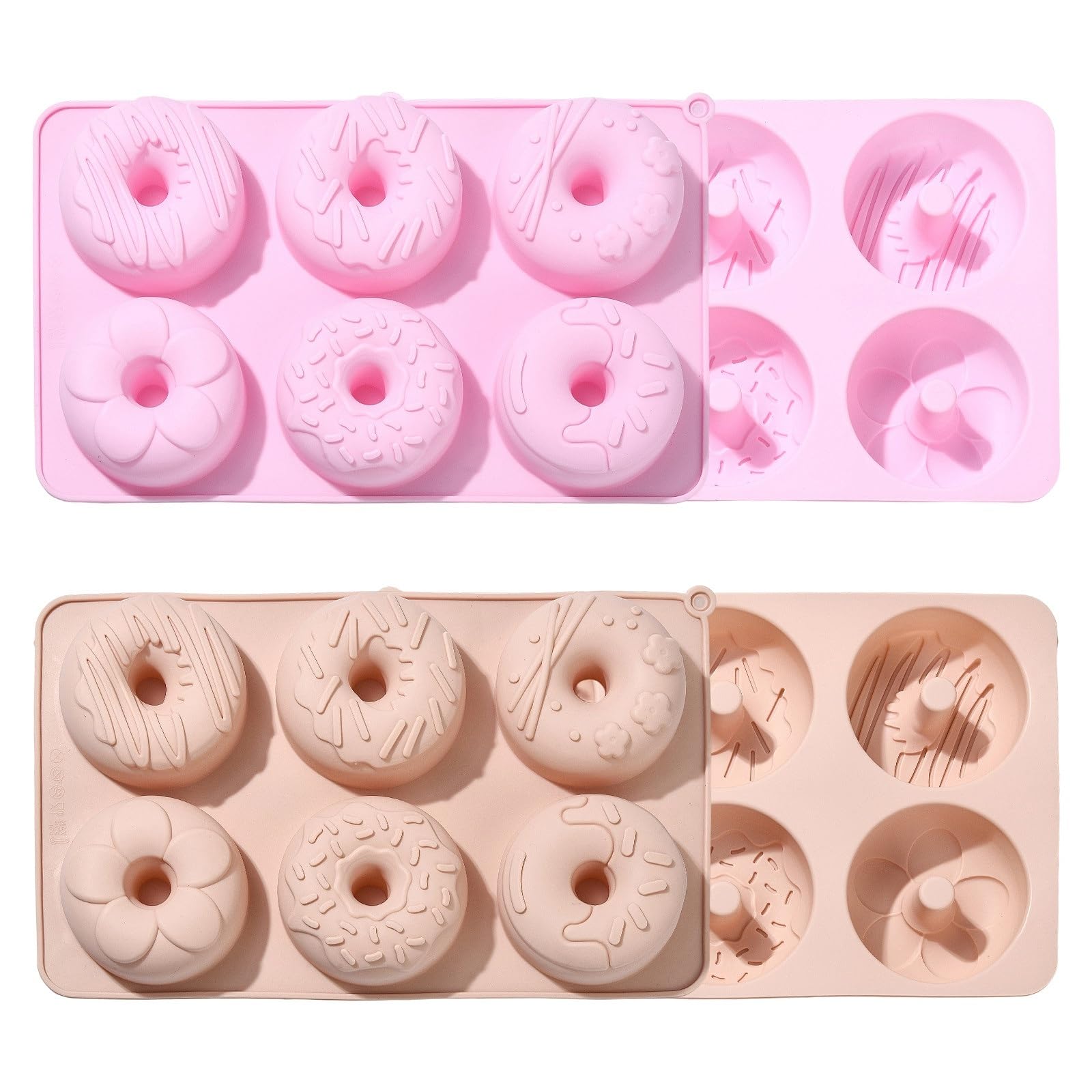 DanLingJewelry 2Pcs Silicone Donut Moulds 6 Cavity Doughnut Shape Chocolate Moulds for Baking Jelly Candy Cake Biscuit