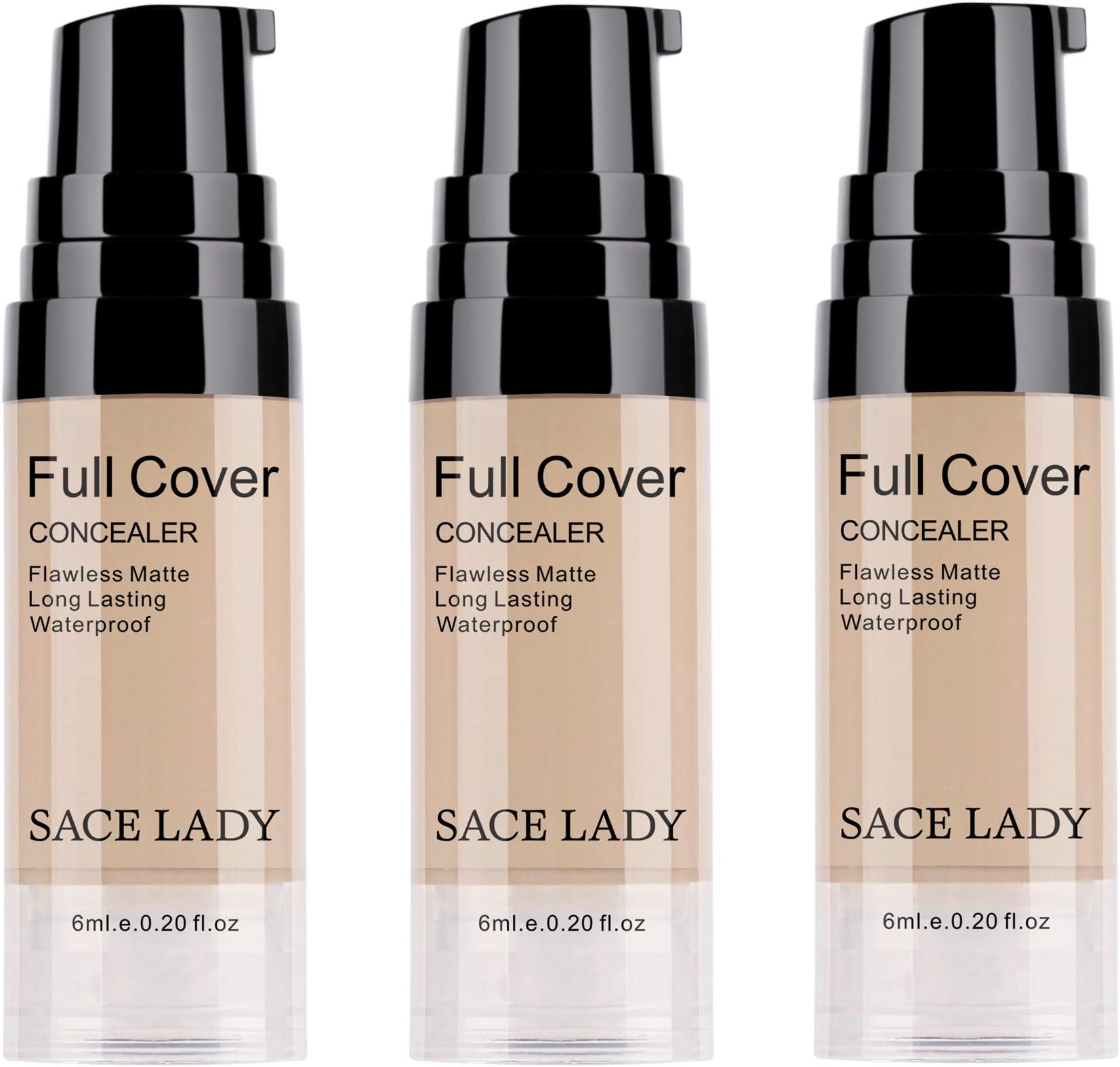 3 Pack Pro Full Cover Liquid Concealer, Waterproof Smooth Matte Flawless Finish Creamy Concealer Foundation for Eye Dark Circles Spot Face Concealer Makeup, Size: 3×6ml/0.20Fl Oz, Light Natural