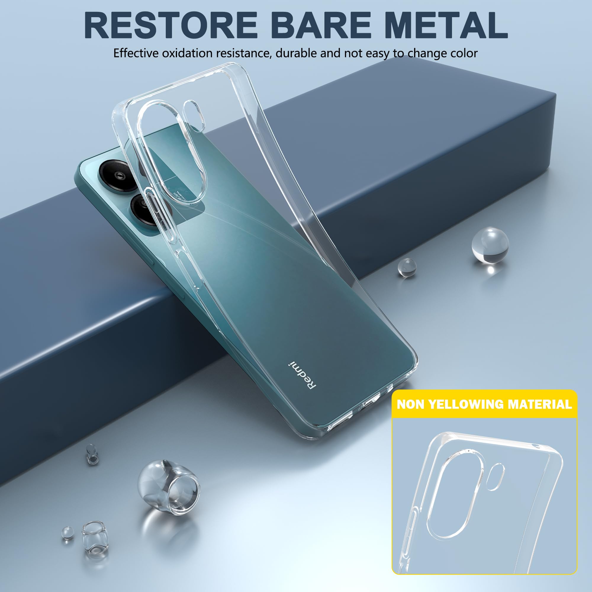 THIYUFUNS Cover per Xiaomi Redmi 13C 4G (6.74) con 2 Vetro Temperato, Ultra Sottile Trasparente Morbida Antiurto Custodia Silicone Protettiva Case per Xiaomi Redmi 13C 4G - 02 Trasparente
