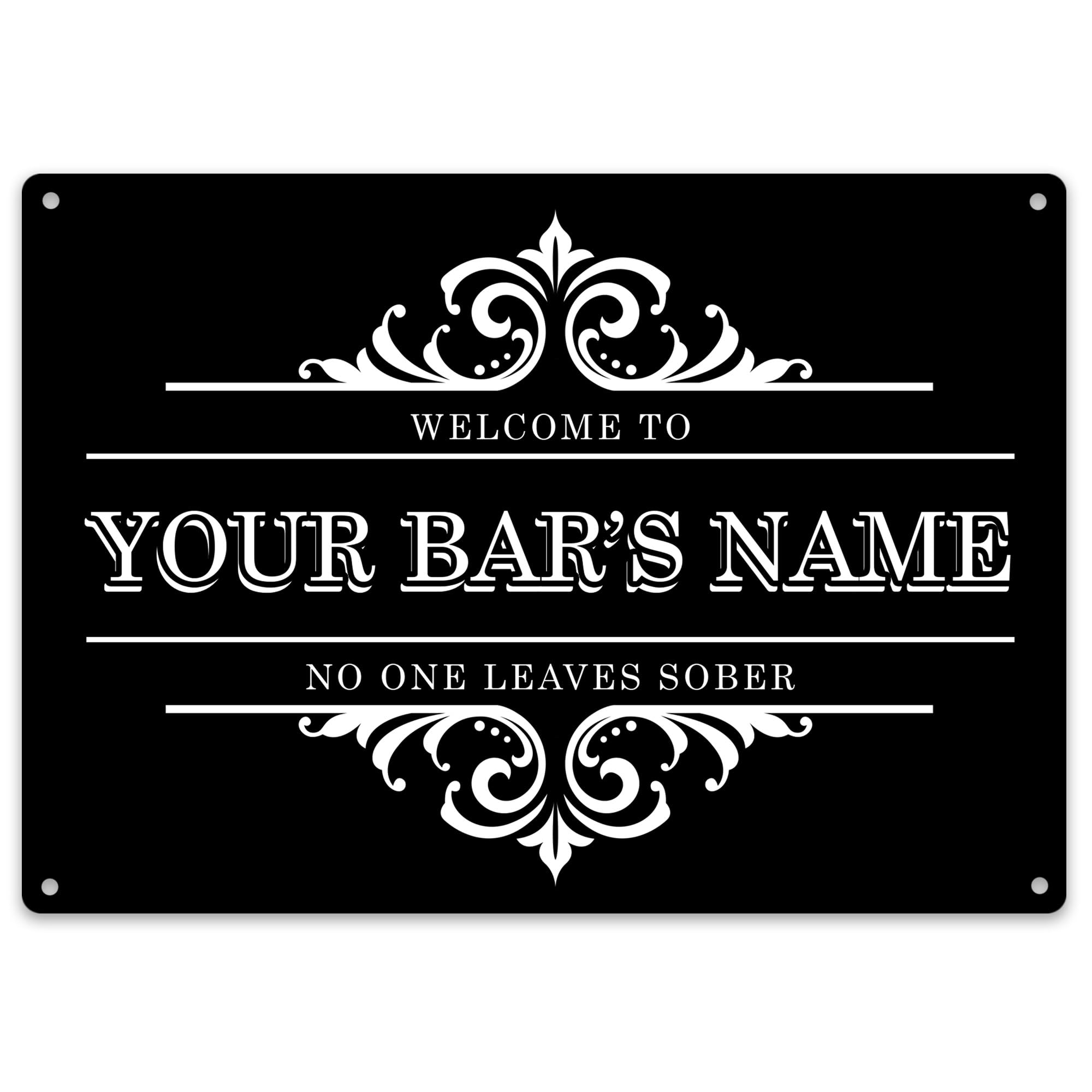 Personalised Bar Metal Sign Funny No One Leaves Sober Beer Wine Pub Garden Plaque, Small, White