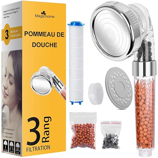 Duschkopf, Magichome Ionic Handbrause wassersparend Duschkopf mit Druckerhöhung für mehr Wasserdruck mit 3 Filtrationen und 1 ersetzbarem PP Filter