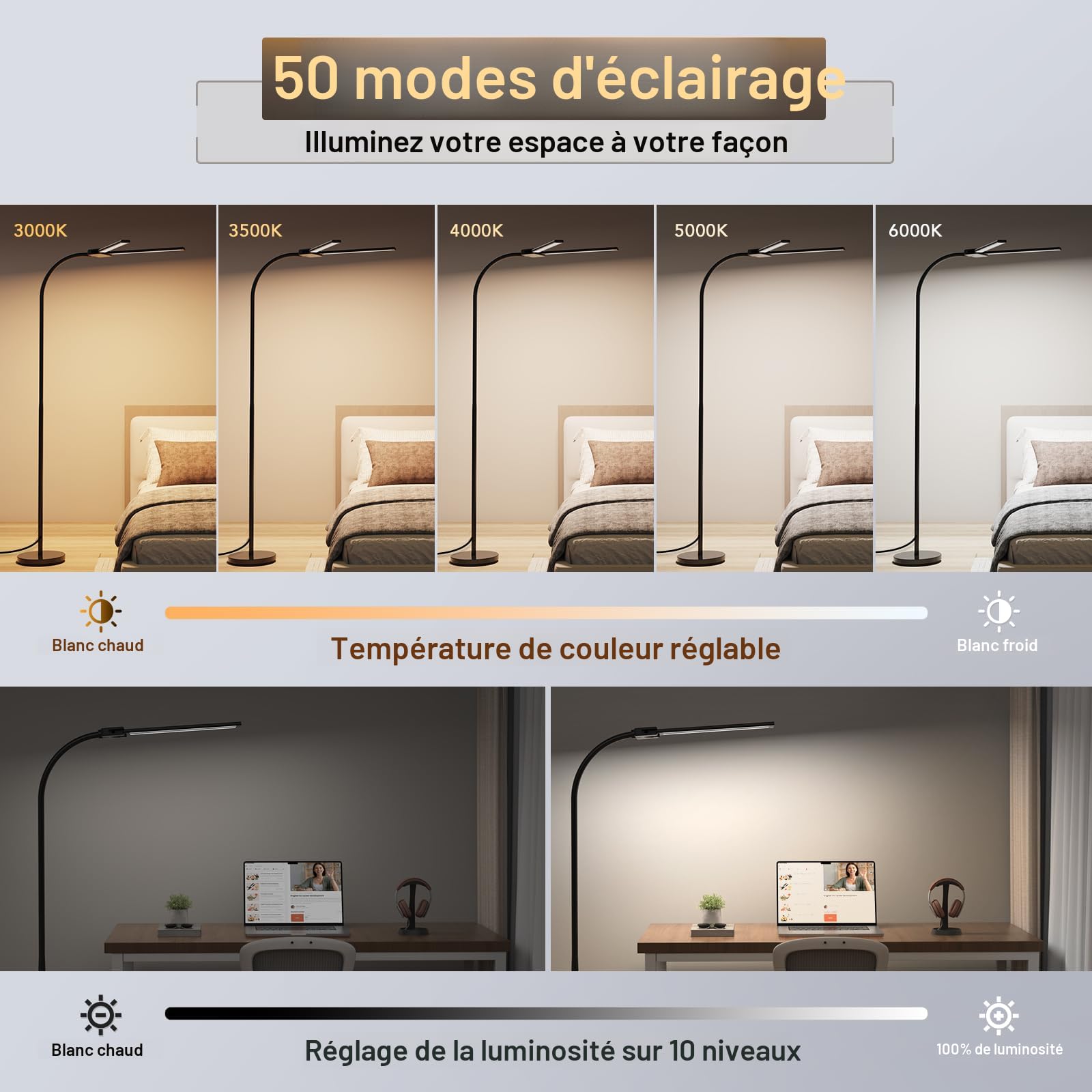 Lampe De Bureau Avec Variateur H31,50cm - Noir