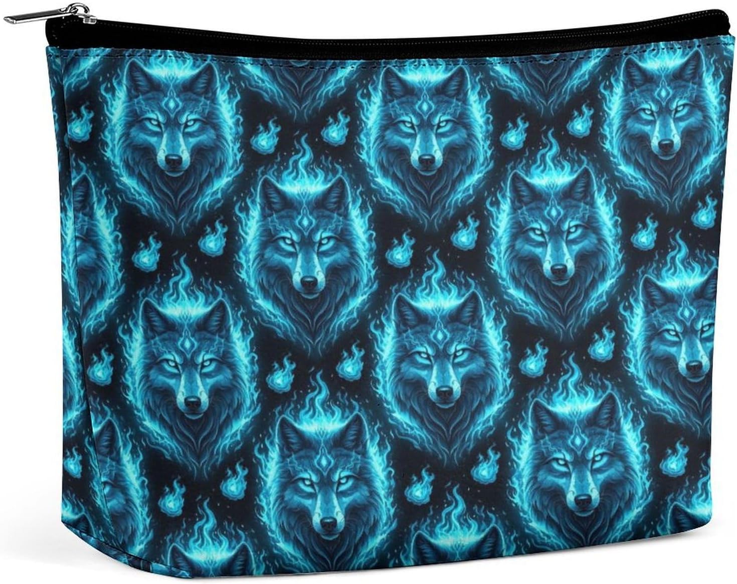 Unisex Small Cool Blue Fire Flame Wolf Travel Storage Pouch