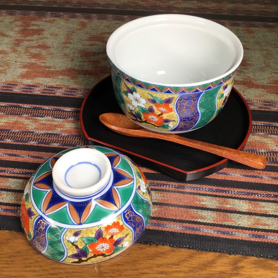 Amazon.co.jp: 有田焼 南山 金彩 茶碗蒸し器 お盆 スプーン 5組