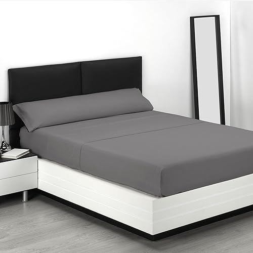 Sábanas 105x190 - Juego de Sábanas 3 Piezas - 100% Microfibra Suave y Transpirable - Sábana Bajera Ajustable, Encimera y Funda Almohada - Ropa de Cama Lisa y Elegante (Gris) - Gris - Cama 105