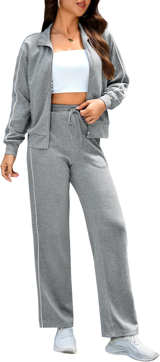 Totatuit Women 2 Piece Lounge Sets Sweatsuit 2025 Fall Long Sleeve Zip Up Sweatshirt Wide Leg pants Tracksuit Travel Outfits