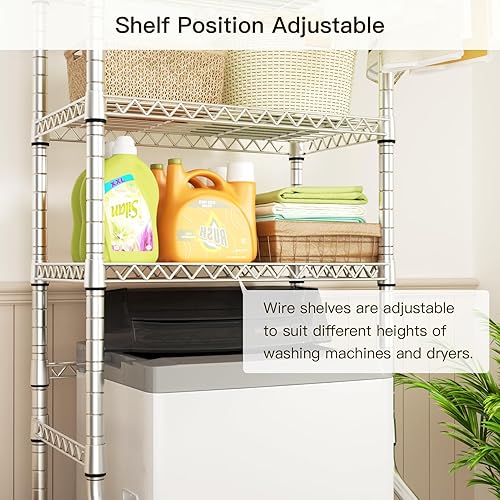 Miniatura 4 de Ulif U11 Mini Estantes Sobre Lavadora y Secadora, 3 Niveles de Almacenamiento y Organizador para Cuarto de Lavado Estante de Pie, Perchero de Secado