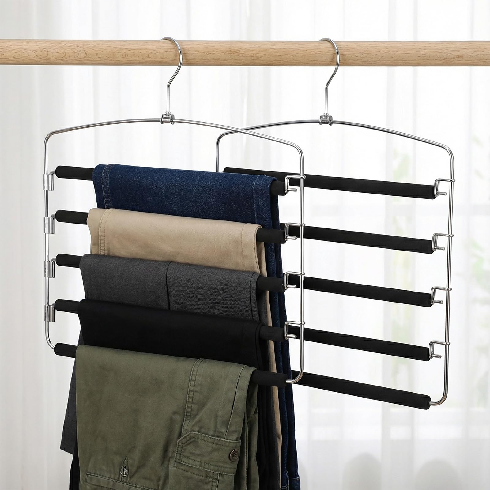 Cintres pour pantalons gain de place en acier inoxydable - Lot de 2