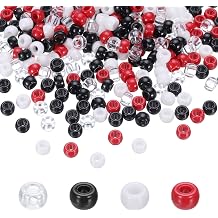 HARFINGTON 1000 Pcs المهر الخرز 6 x9mm 4 ألوان متنوعة أكريليك السائبة البلاستيك برميل حبة الأحمر الأبيض الأسود واضح للقلادة سلسلة المفاتيح صناعة المجوهرات