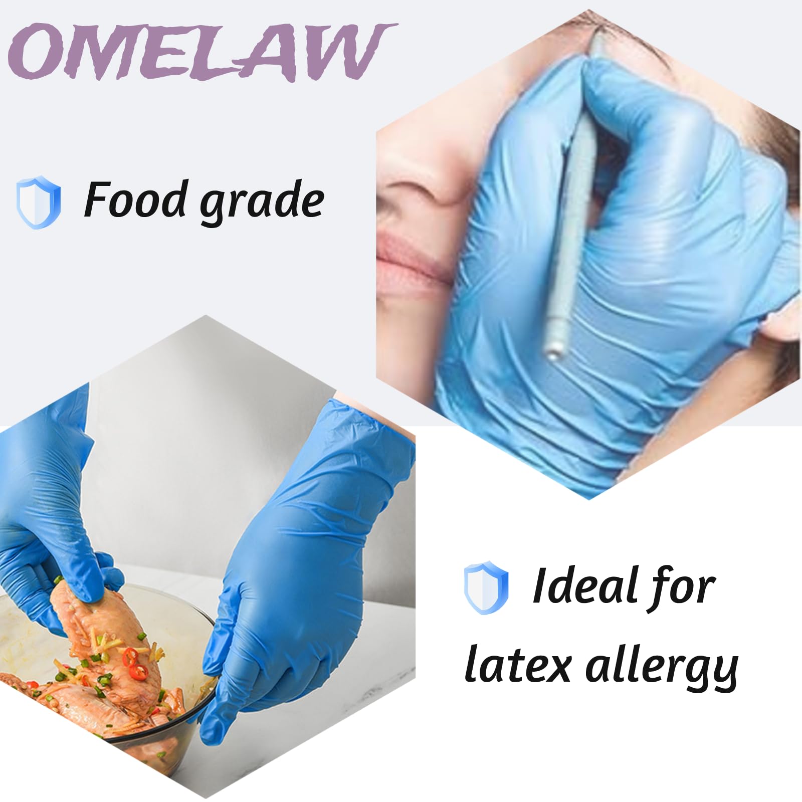 OMELAW M Blue Nitrile Gloves Portable Package with a Re-sealable Cover, Powder-free Latex free, pack of 100 (Medium)