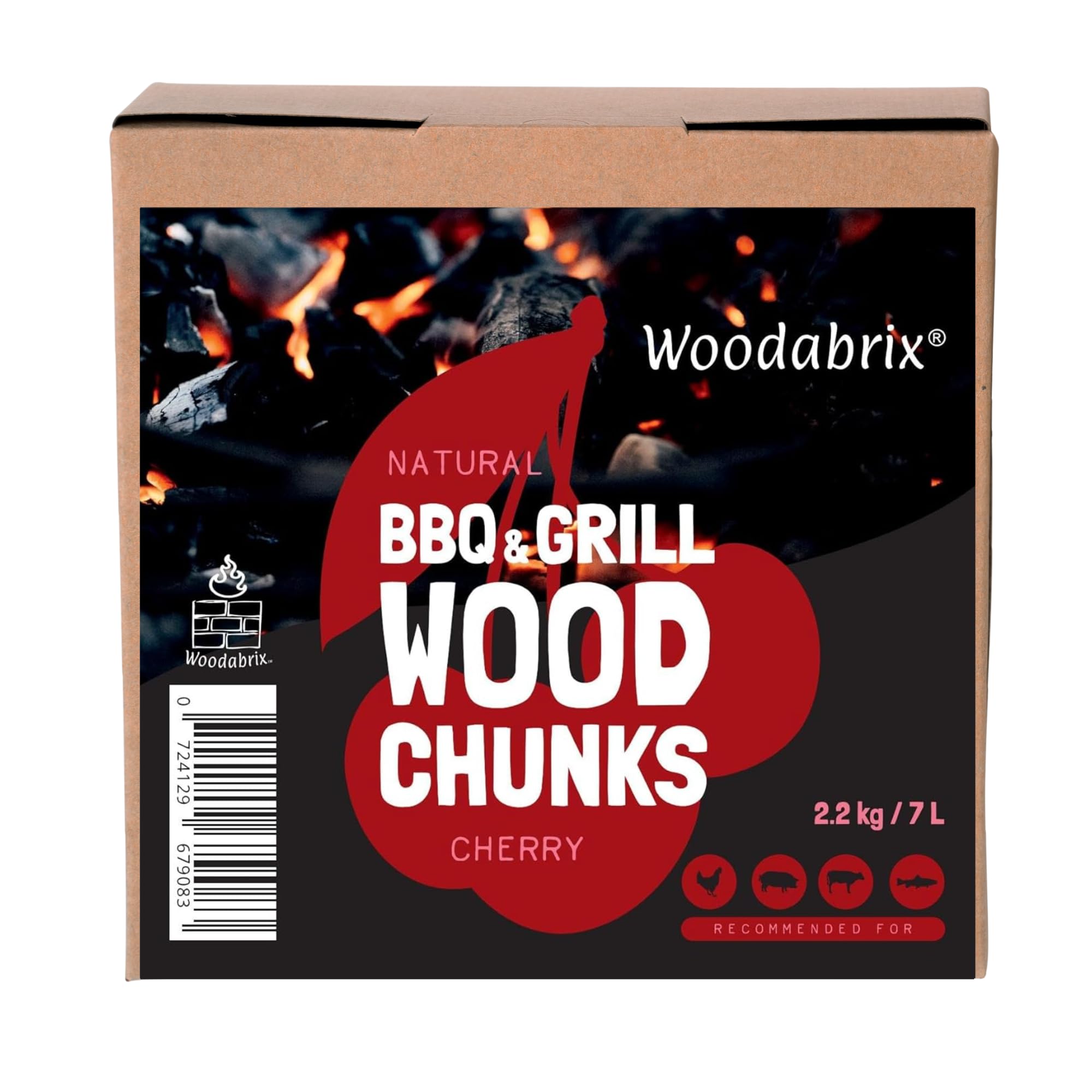 Woodabrix Wood Chunks for BBQ, 2.2Kg/7L, Chunks for Smoking Food, Cherry