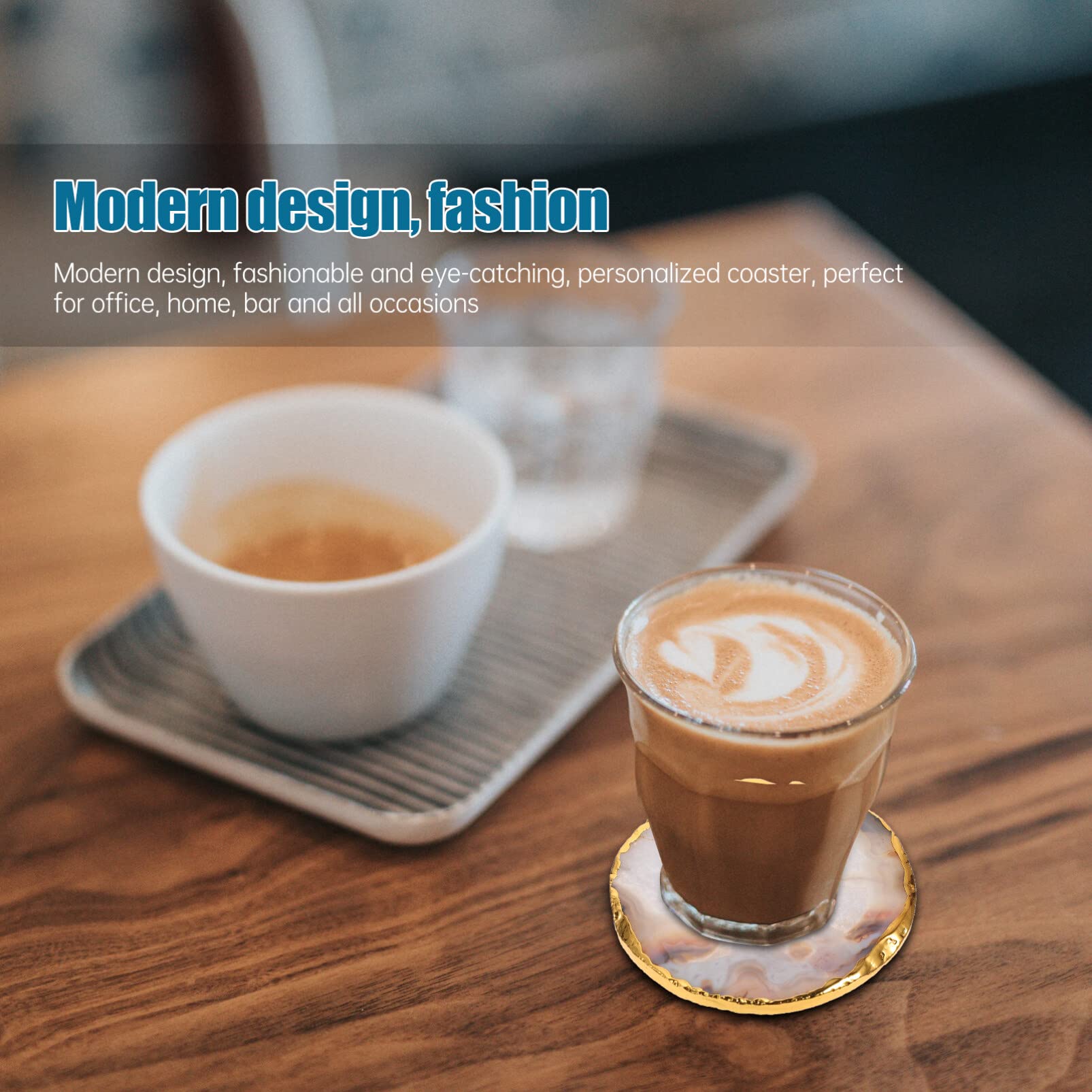 Kichvoe Dessous de verre en agate naturelle plaqué or pour café, thé et boisson, dessous de verre en pierre absorbant l'eau, pour la maison, le bureau, le bar, 3,54 x 3,34 x 0,5 cm