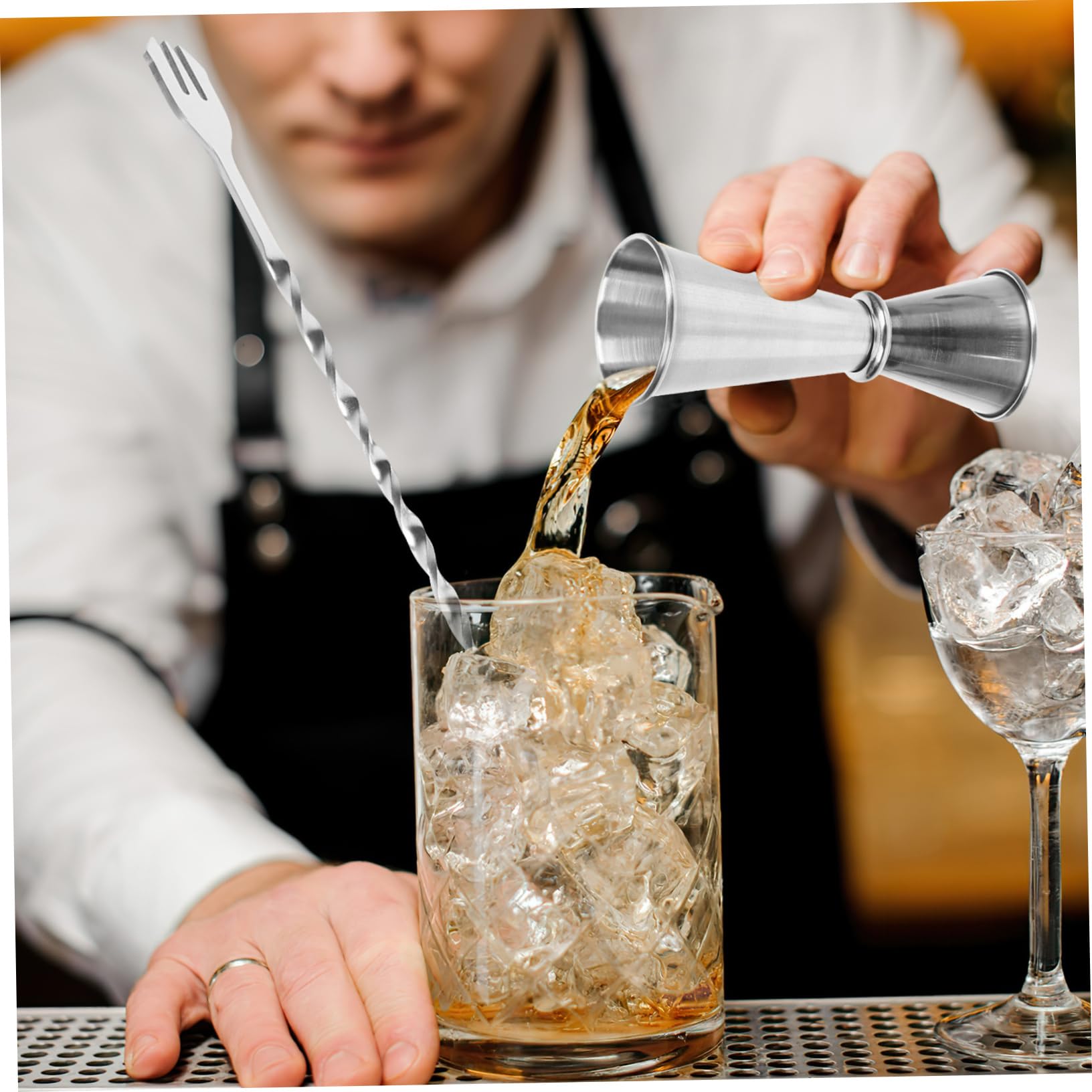 OUNONA Juego de Coctelera Agarre Cómodo de Vidrio y Acero Inoxidable 350ml Marcas de Medición para Hogar y Cafeterías