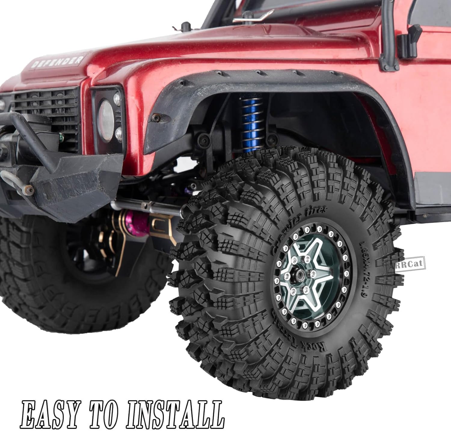 1.9 Wheels and Tires for 1/10 TRX4 TRX6 SCX10 SCX10 II 90046 SCX10 III AXI03007 SCX10 Pro Gen7/8 D90 VS4-10 MST CFX RC Crawler Car,Aluminium RC 1.9 Beadlock Wheels and Rubber Tires,Titanium