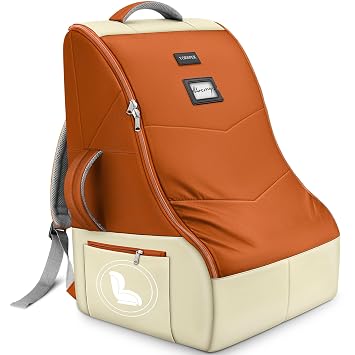 YOREPEK Carseat Travel Bag for Airplane, Large Carseat Bag Compatible with Chicco, Britax, Nuna Rava, Heavy Duty Car Seat Carrier for Airport, Padded Car Seat Backpack, Orange