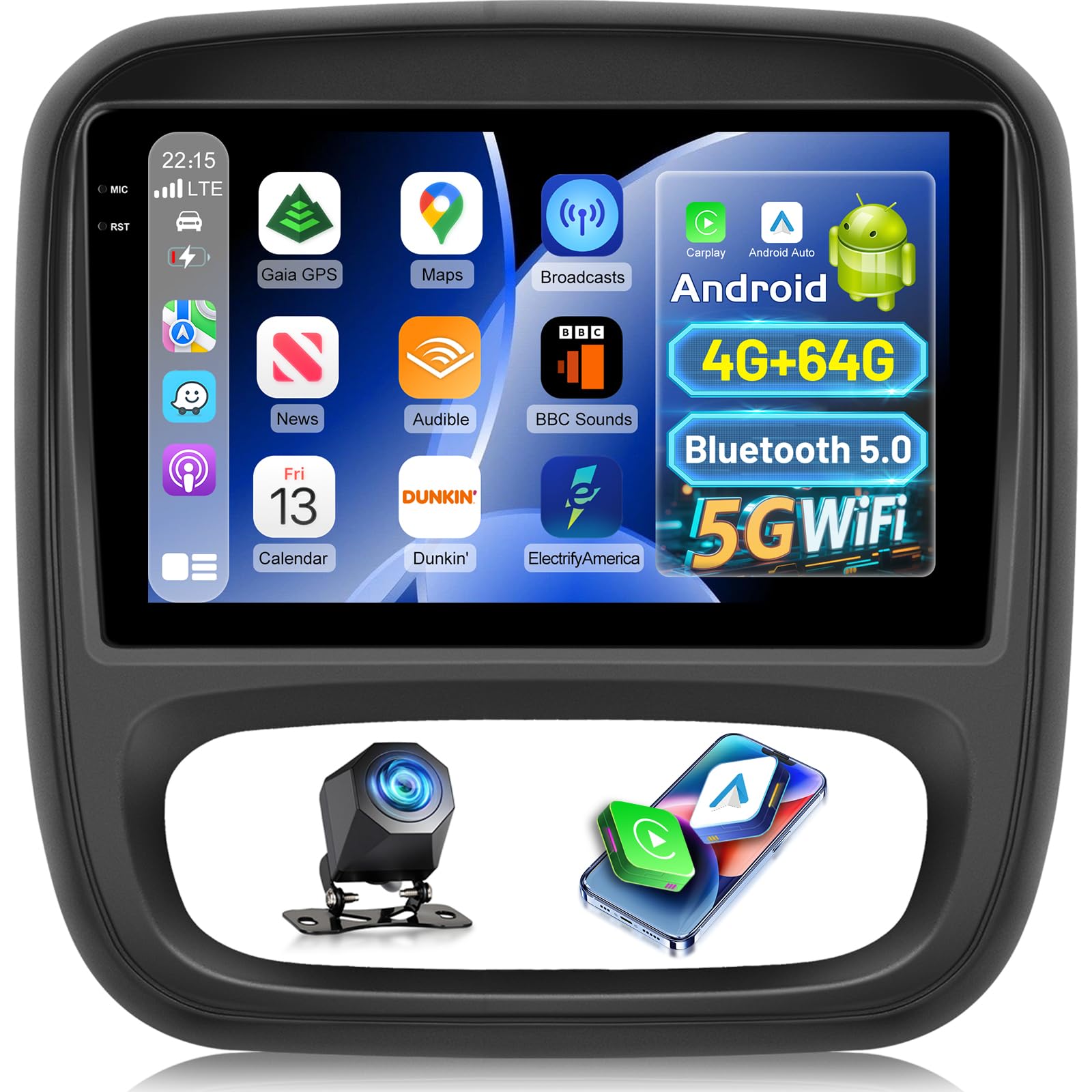 NHOPEEW Autoradio 4+64G Android pour Renault Trafic 2014-2021/Opel Vivaro 2014-2018 avec Carplay et Android Auto - Écran incell 9 Pouces Prise en Charge WiFi GPS Commandes au Volant + Caméra de recul