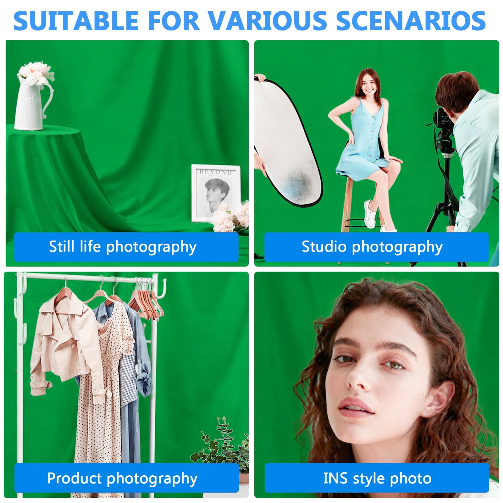Sfondo fotografico bianco, 3 x 3 m, pieghevole, in poliestere, lavabile, per studio fotografico, riprese fotografiche, video, TV, fotografia alla moda (verde, 3 x 6 m)