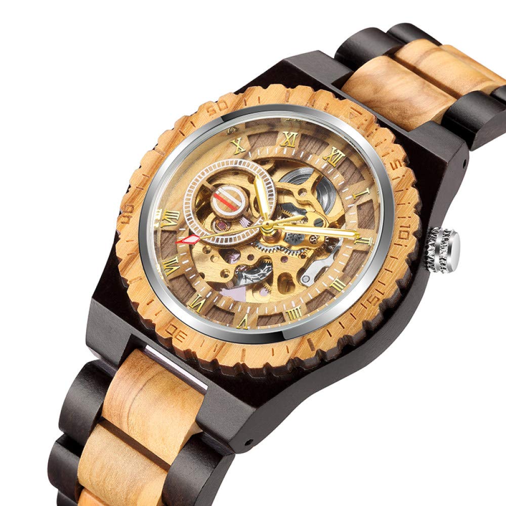 Orologio in legno Orologio meccanico in legno da uomo Orologio Steampunk automatico Orologio scheletrato da uomo Orologio da polso sportivo vintage in bronzo trasparente da uomo